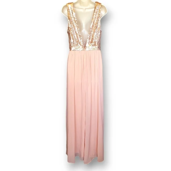 NWT Lulus Elegant Encounter Rose Gold Sequin Maxi Dress Size L - Picture 4 of 11